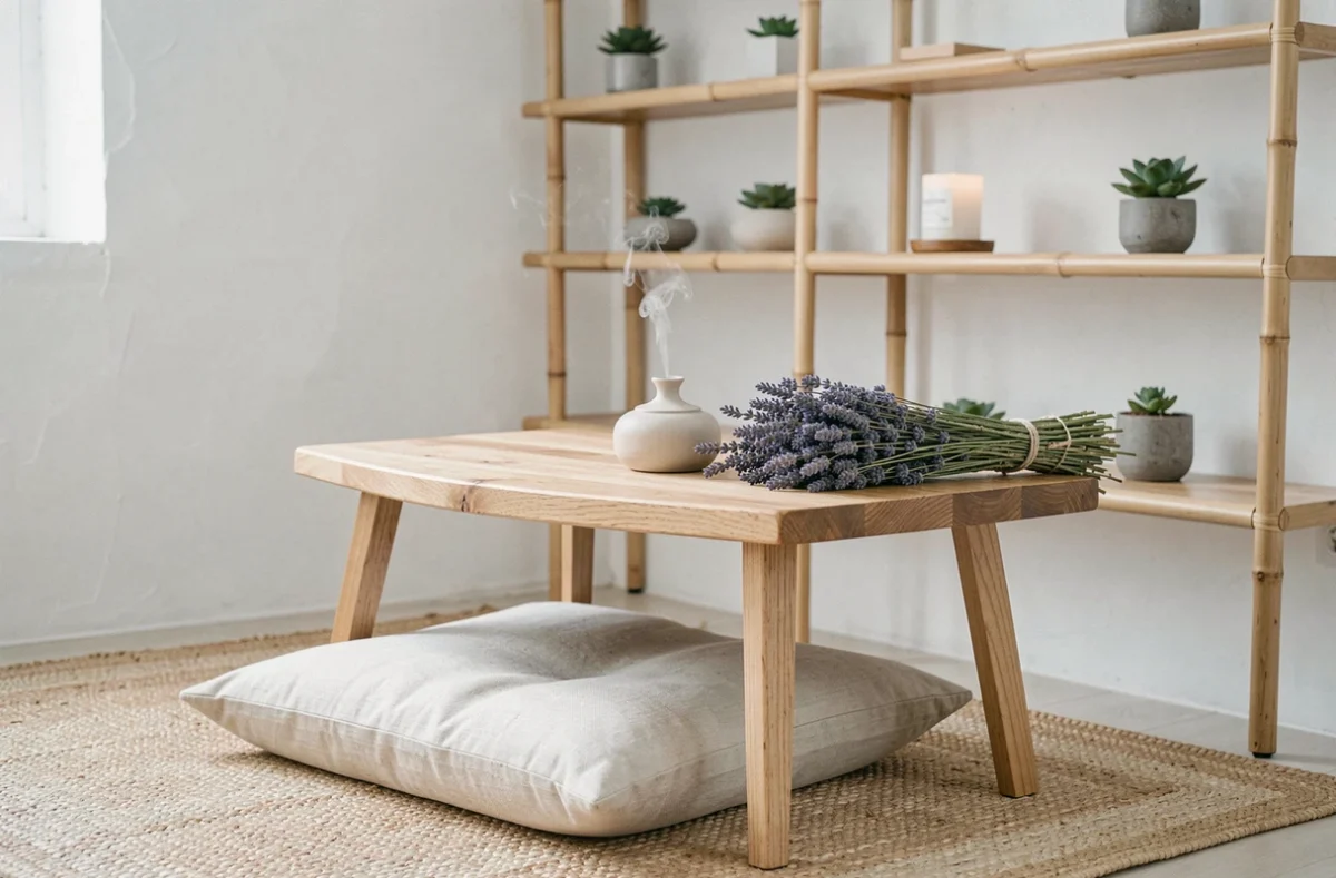 Coin détente zen avec diffuseur et lavande séchée dans l'institut 1 Air de Zen