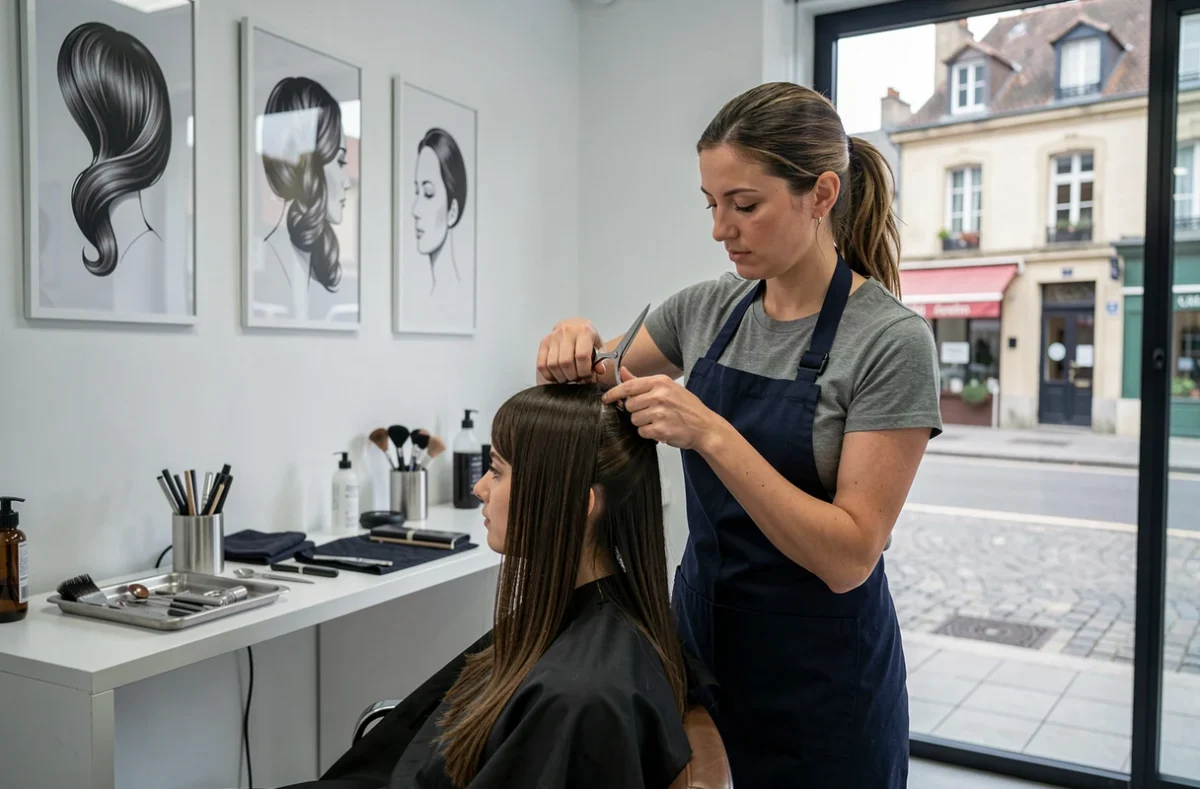 Coiffure artistique et coupe géométrique réalisée au salon Art Cutting de Gien