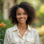 Femme confiante aux traits naturels dans un jardin botanique, illustrant la beauté féminine selon les études scientifiques