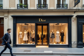 Vitrine chic de la boutique Dior à Paris ensoleillee
