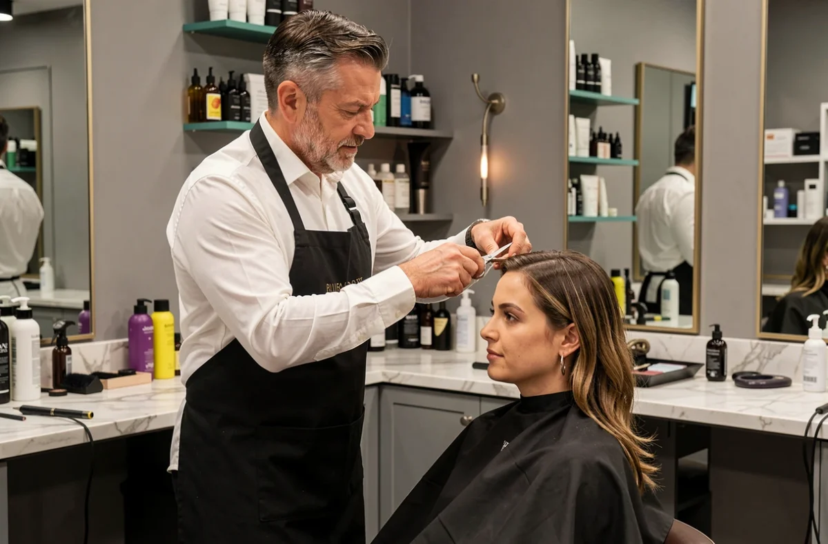 Coiffeur expert Christophe Boury réalisant une coupe précise dans son salon haut de gamme à Orléans