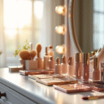coiffeuse élégante avec marques de maquillage luxe