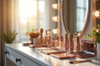 coiffeuse élégante avec marques de maquillage luxe