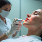 Dermatologue utilisant un laser sur le visage en clinique