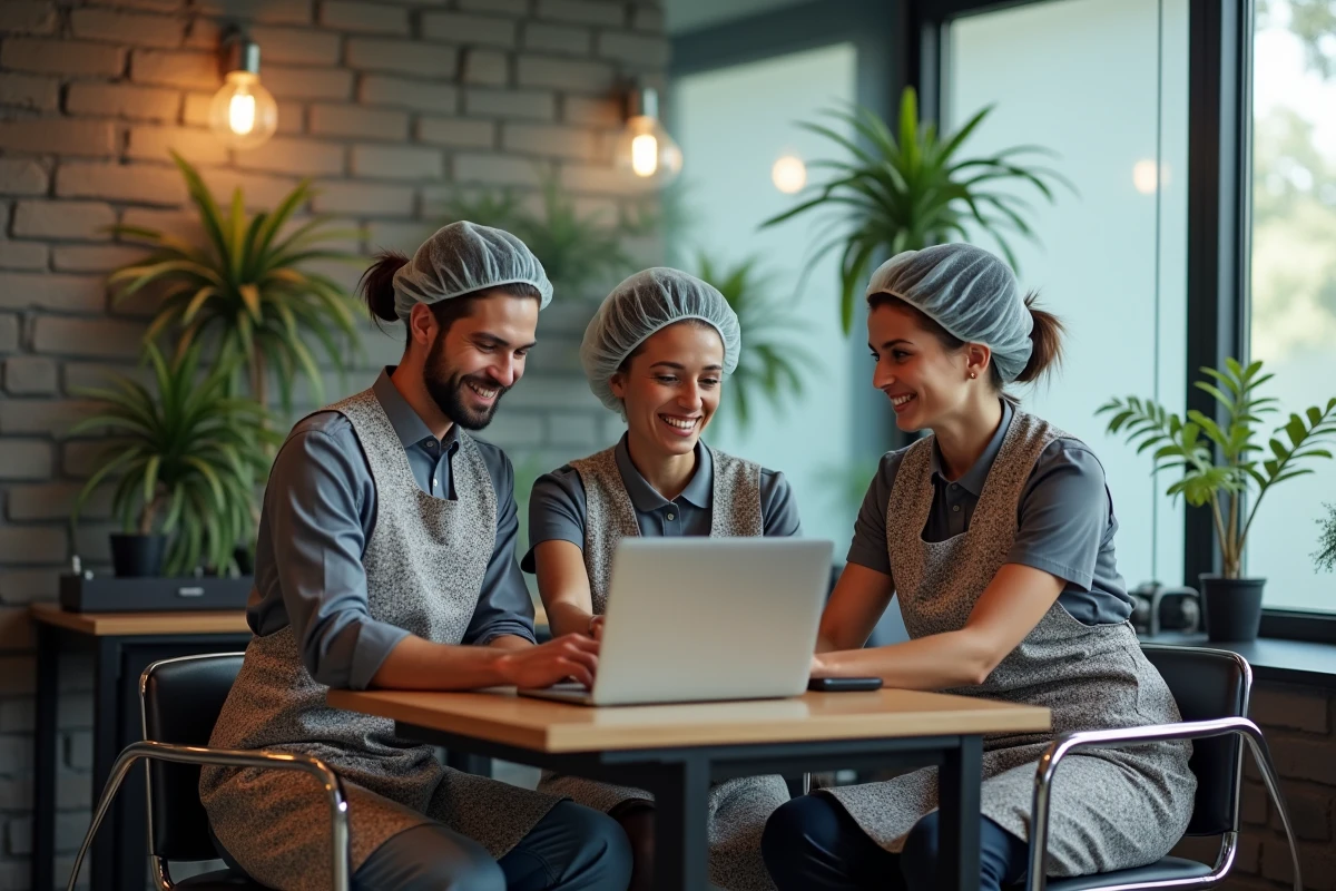 Trois employés de salon travaillant ensemble avec appareils