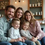 Famille souriante dans un salon de coiffure moderne