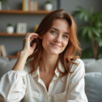 Femme se massant le cuir chevelu dans un salon moderne