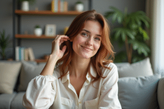 Femme se massant le cuir chevelu dans un salon moderne