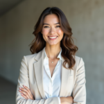 Portrait d'une femme en blouse blanche et blazer en intérieur