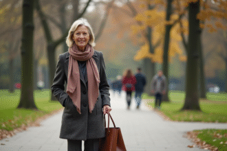 Femme confiante de 60 ans dans un parc en automne