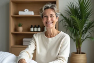 Femme souriante dans un salon de bien-être à Toulouse