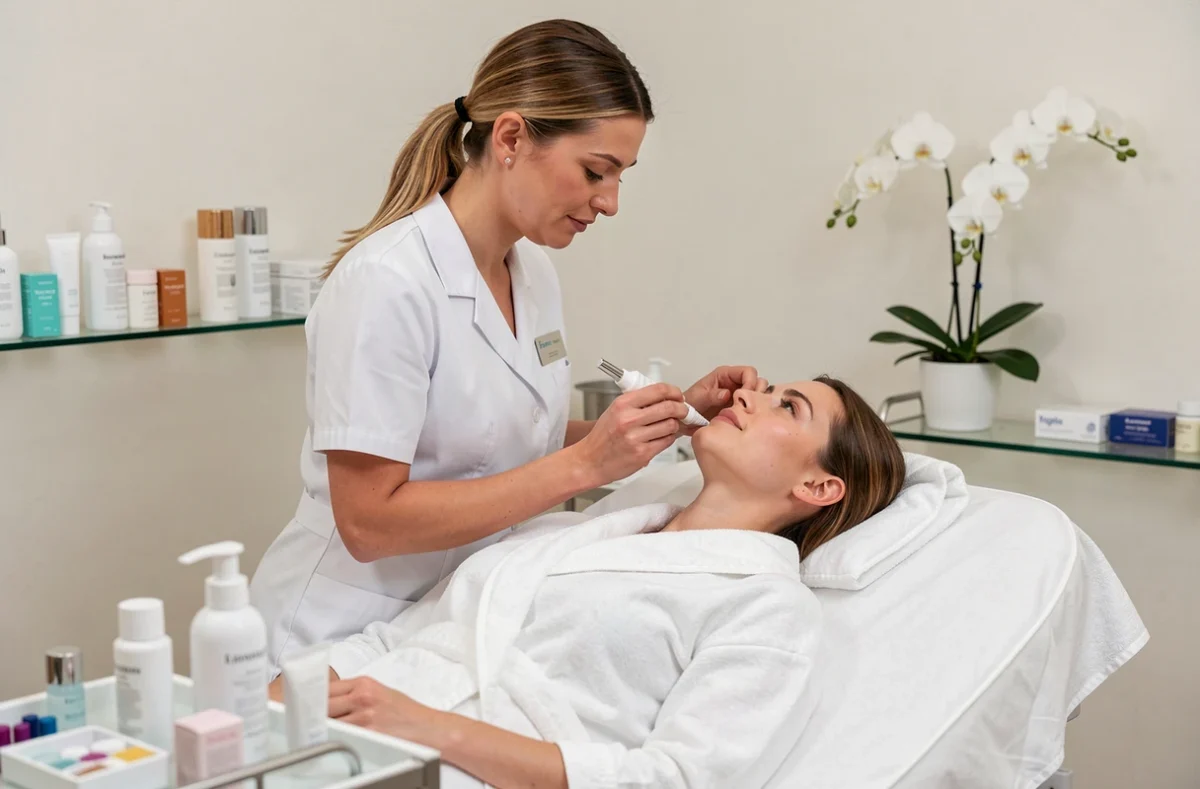 Esthéticienne appliquant un soin du visage professionnel à une cliente chez Formes et Beauté