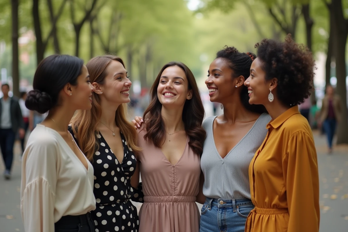 Femmes diverses souriantes dans un parc urbain