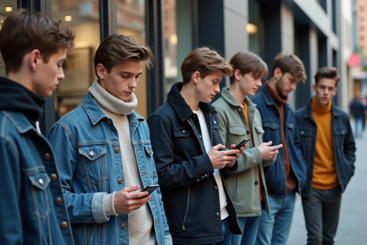 Groupe de jeunes en attente devant une agence de casting