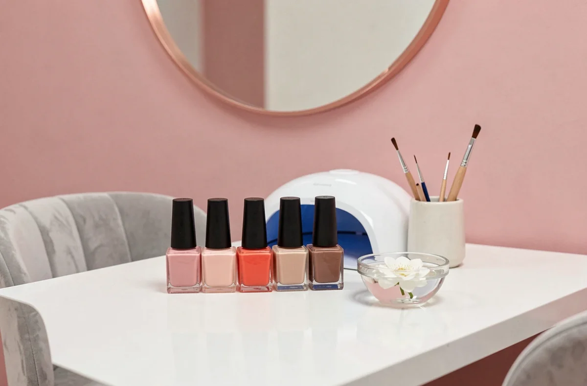 Station manucure soignée des Ongles de Julia avec vernis gel et décor rose gold