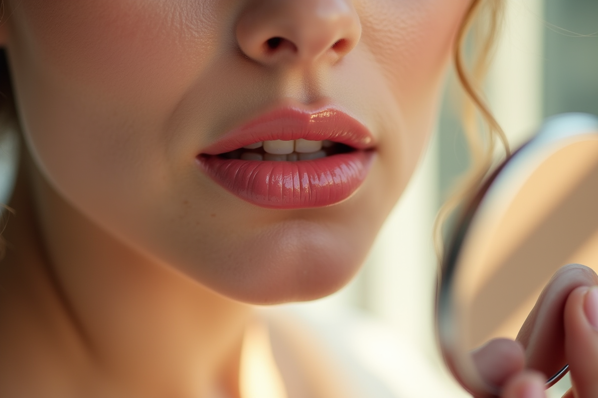 Lèvres parfaitement définies avec gloss dans une lumière naturelle
