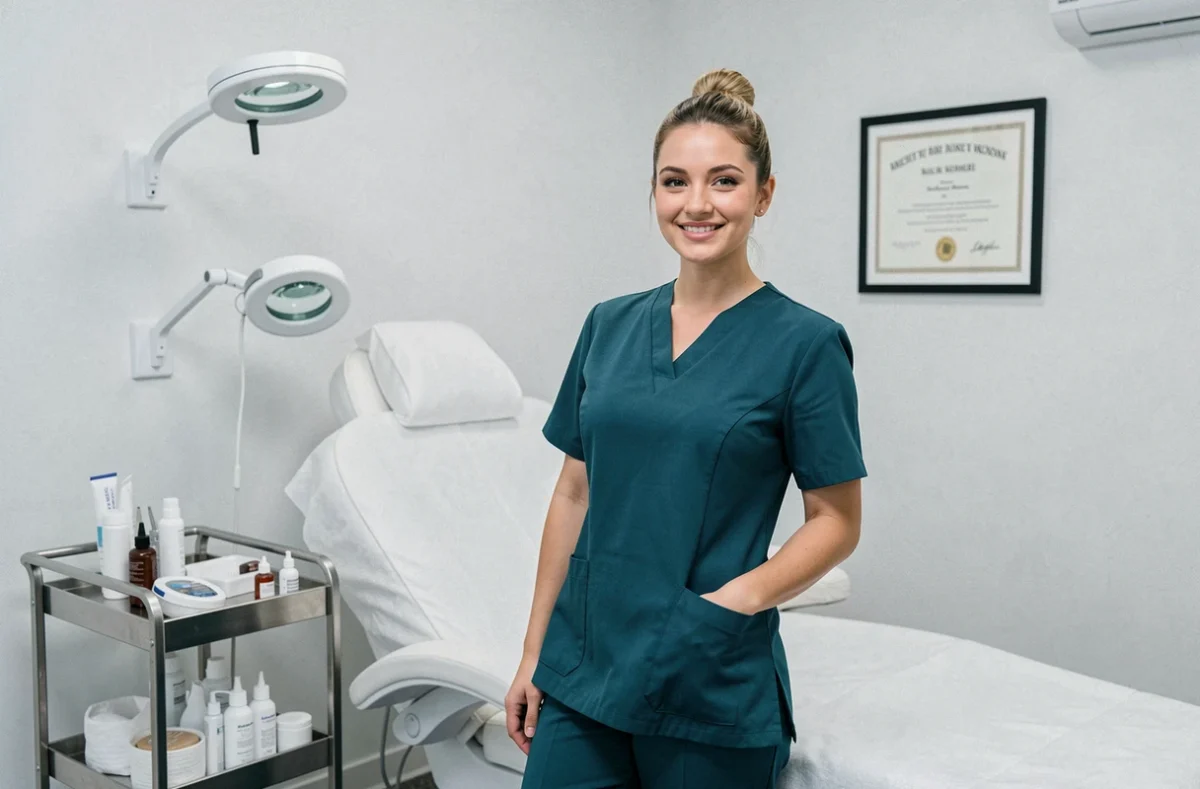 Esthéticienne professionnelle dans la cabine de soin de Nathalie Esthétique
