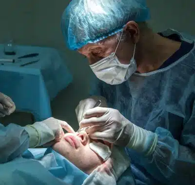 doctor conducting operation at patient in operating room