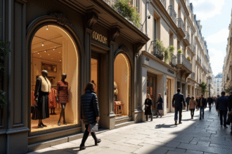 Rue parisienne élégante avec boutiques de luxe et mode