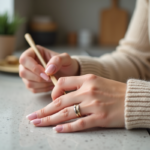 Femme en train de retirer ses faux ongles gel à la maison