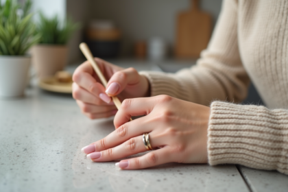 Femme en train de retirer ses faux ongles gel à la maison