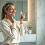 Femme d'âge moyen appliquant un sérum visage avec confiance