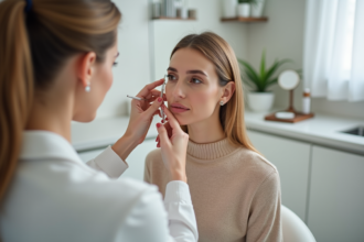 Femme recevant un microneedling visage dans une clinique moderne
