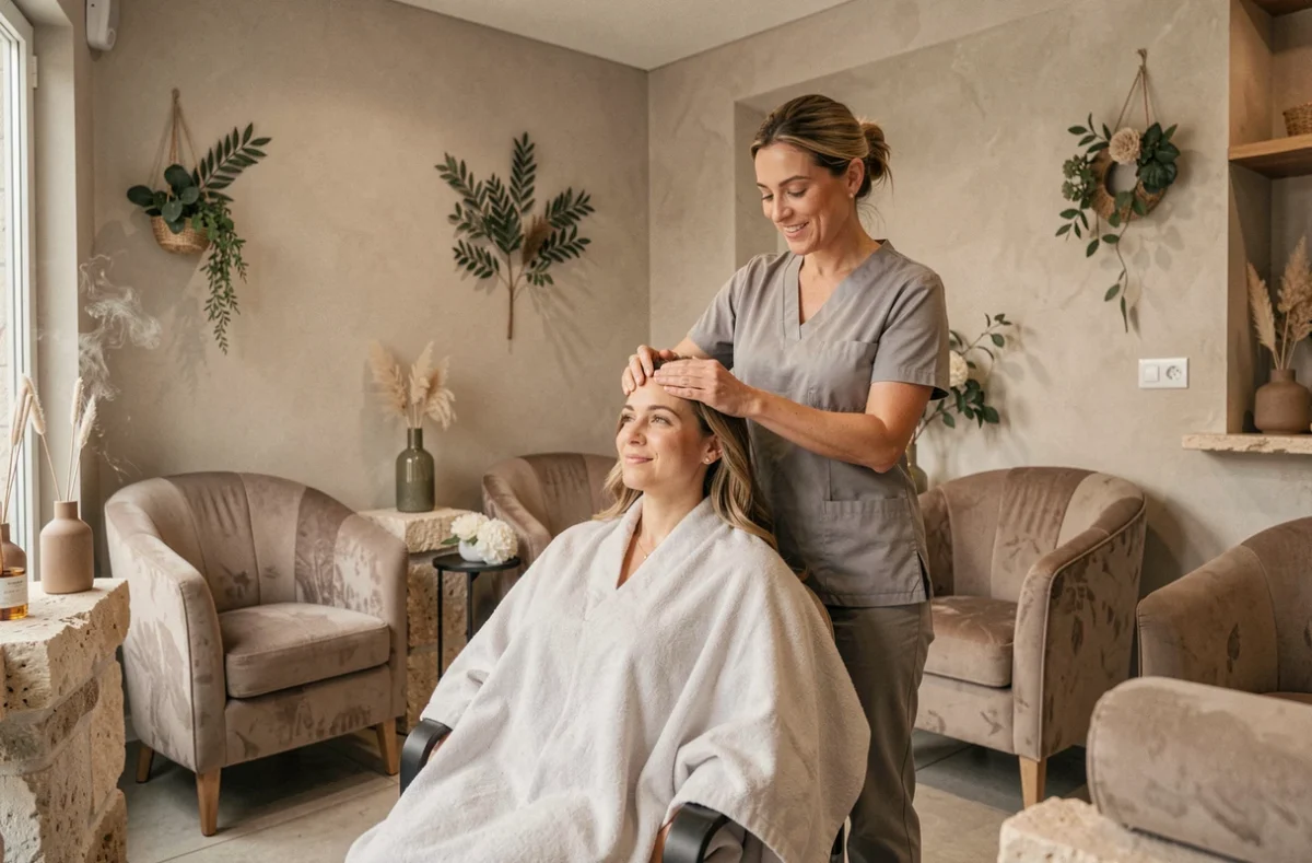 Soin capillaire relaxant au salon Sybele Coif'Détente à Orléans dans une ambiance bien-être apaisante